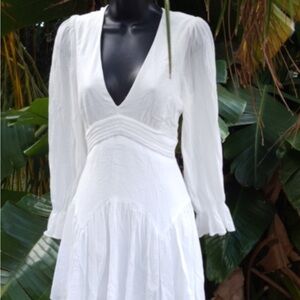 Lulu's White Long Sleeve V-Neck Dress